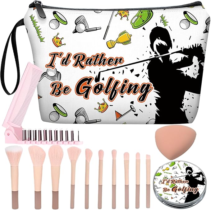 Personalized Golf Balls Makeup Bag set with Mirror for girls,Cosmetic bag for Golfers Players Coaches with10 pieces brush kit,golfers Gifts for Women Mom feamal Friends
