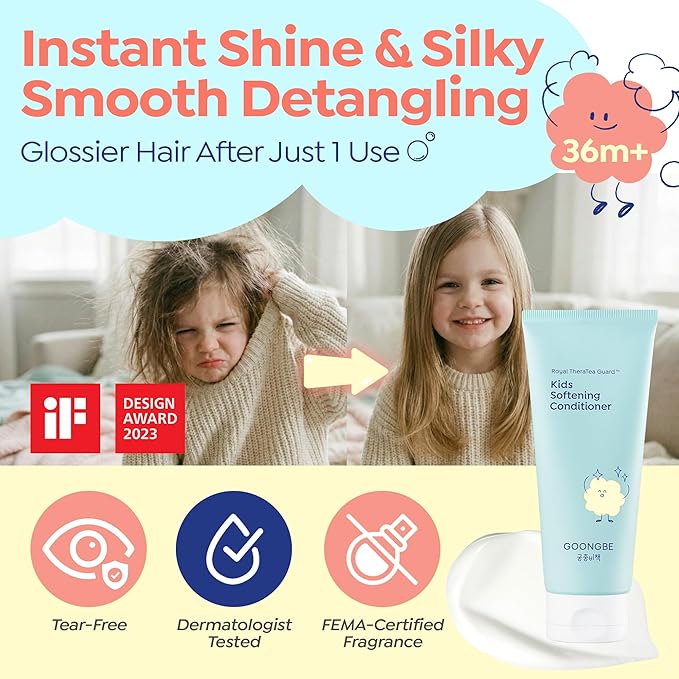 GOONGBE Kids Detangling Conditioner – Silicone-Free Softening for Frizzy Tangle-Prone Hair – Lightweight Non-Greasy with Triple Oil Complex (Macadamia, Sunflower, Oat), Allergen-Free 6.76 fl oz