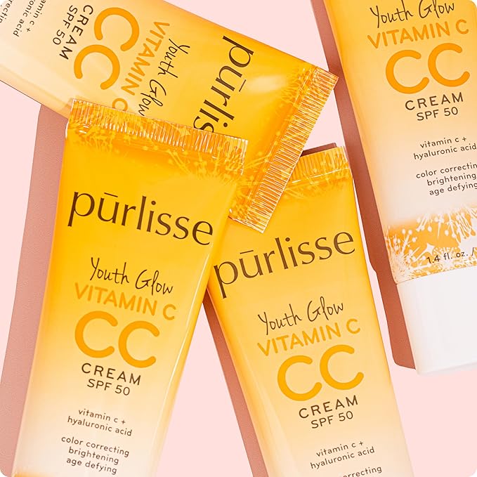 pūrlisse Youth Glow Vitamin C CC Cream with SPF 50 - Color Corrector Enriched with Sea Buckthorn, Vitamin C & Hyaluronic Acid - Boosts Radiance & Youthfulness - Paraben-Free - Fair (1.4 oz)