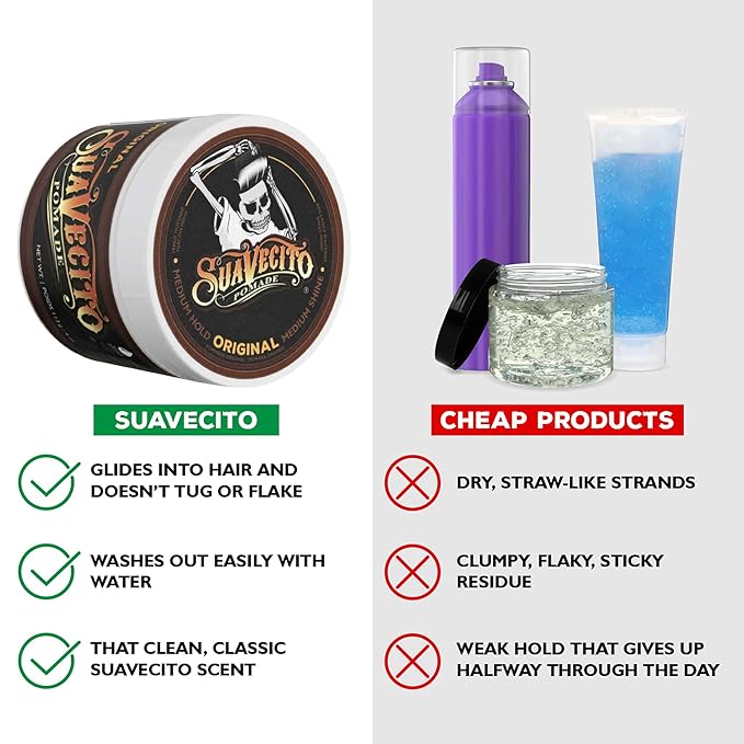 Suavecito Pomade Original Hold 4 oz, 3 Pack - Medium Hold Hair Pomade For Men - Medium Shine Water Based Wax Like Flake Free Hair Gel - Easy To Wash Out - All Day Hold For All Hairstyles