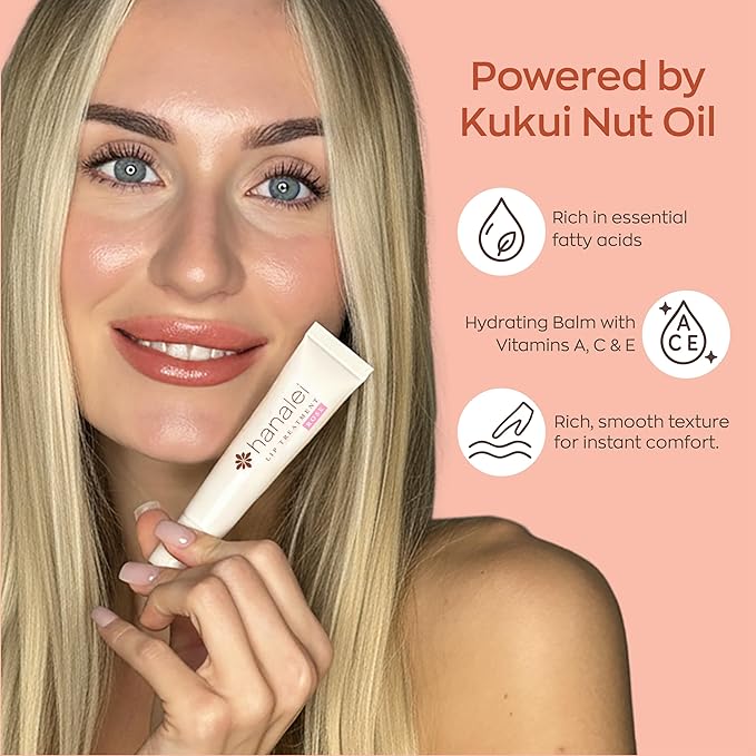 Hanalei Lip Treatment for Dry, Chapped Lips – Intensive Overnight Moisturizer with Kukui Oil, Shea Butter & Grapeseed Oil – Hydrating Balm for Healing Cracks – Rose Pink Tint, 15g – Cruelty-Free