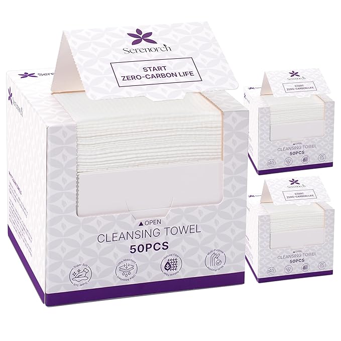 Disposable Face Towels (150 Count) – XL 10"x12" Ultra Thick Facial Cleansing Cloths – Soft Biodegradable Dry Wipes for Sensitive Skin – Lint-Free Makeup Remover Towelettes for Daily Skincare