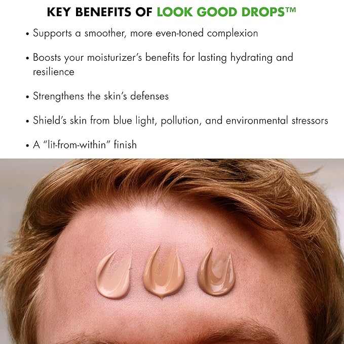 Tiege Hanley Look Good Tanning Drops for Men, Daily Tinted Face Moisturizer Mix-In with Hyaluronic Acid for Hydration, Natural Tan Finish and Antioxidant Support, Men’s Skin Care, 20 ML