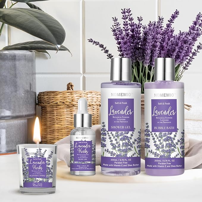 Valentine's Day Gift for Women, Spa Gift Basket for Women, 8pcs Lavender Spa Kit Set with Body Wash, Bubble Bath, Scrub, Bath & Beauty Skin Care Gift Sets, Christmas Gifts Set for Women, Her, Mom