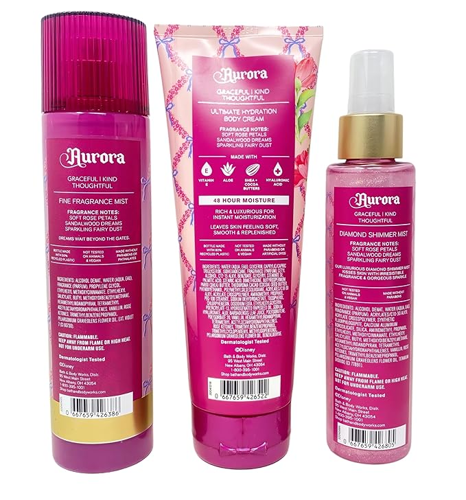 Bath & Body Works Limited Edition Princess Collection Aurora Fine Fragrance Mist, Ultimate Hydration Body Cream and Diamond Shimmer Mist with a Wild Jasmine Bar Soap