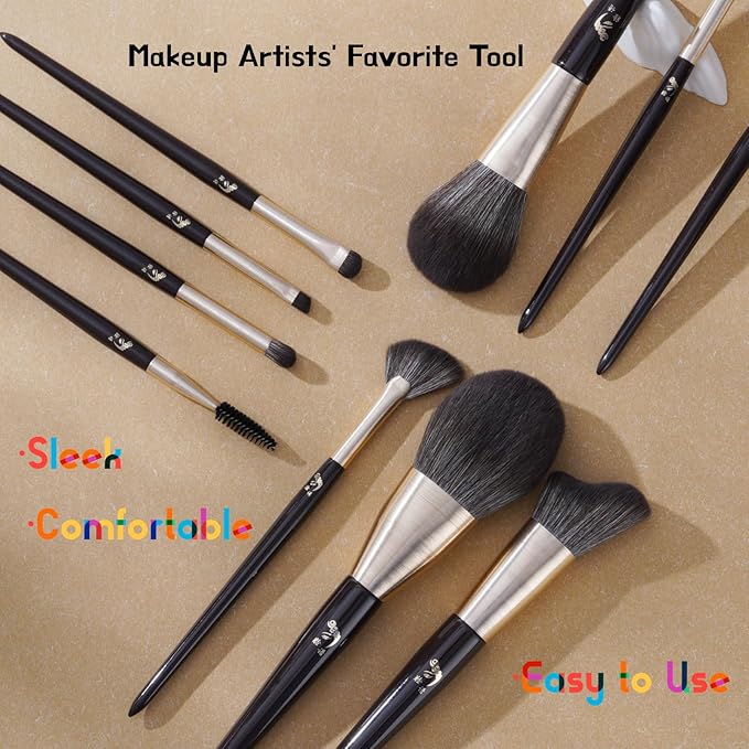 10pcs Makeup Brush Set with Dry Cleaning Box, Travel Bag & 2 Puffs - All-in-One Soft Synthetic Brushes for Beginners, Travel, Full Face & Eye Makeup Kit