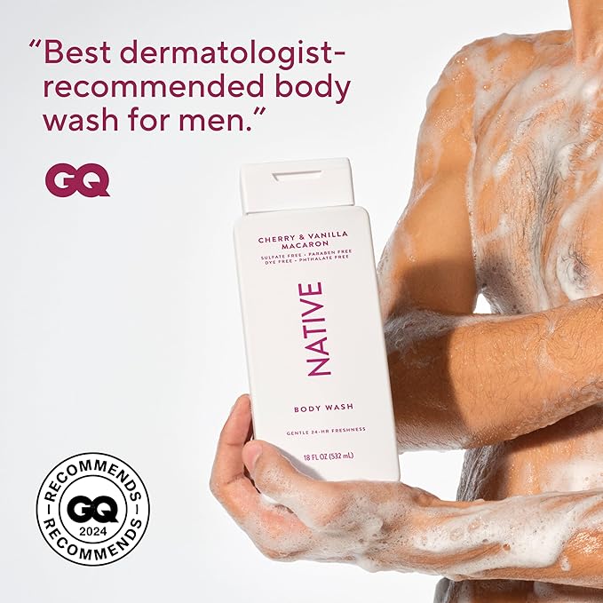 Native Body Wash Contains Naturally Derived Ingredients | For Women & Men, Sulfate, Paraben, & Dye Free Leaving Skin Soft and Hydrated | Cherry & Vanilla Macaron 18 oz