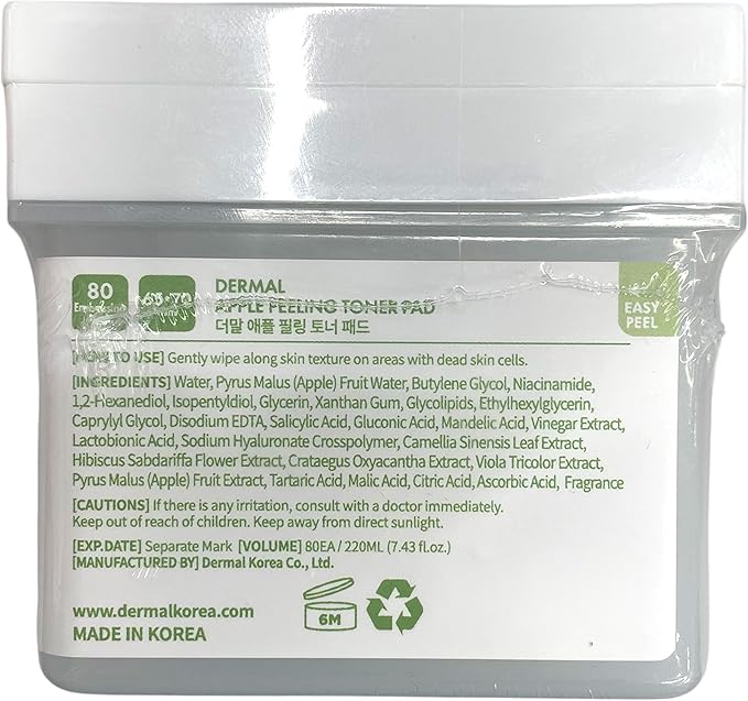 DERMAL Apple Peeling Toner Pads 80 Count – AHA BHA PHA Exfoliating Pads with 20% Korean Apple Fruit Water for Dull Rough Skin – Dual-Sided Vegan Tencel Pads with Tweezers (Korean Skincare)