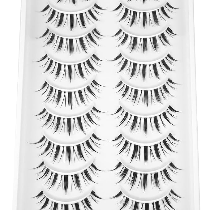 Manga Lashes Natural Look Anime False Eyelashes Individual Wispy Korean Makeup Eye Lashes Clusters 10 Pairs Asian Chinese Japanese Fake Eyelashes Pack by Geeneiya