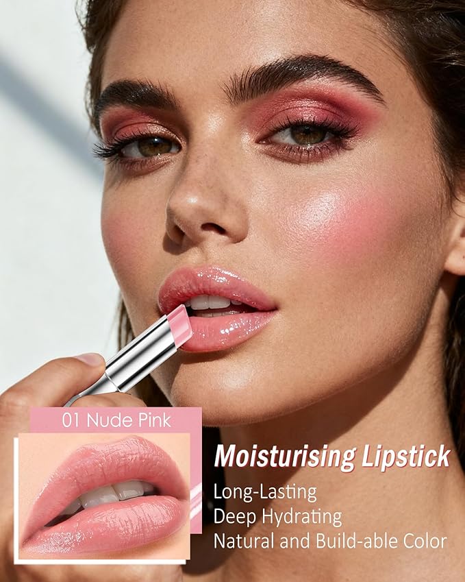 Tinted Lip Balm Moisturizing Lipstick, Nude Pink Colored Sheer Hydrating Nourishing Lip Stain for Dry Lips, Highly Pigmented Waterproof Transfer-Proof Soft Texture Lips Gloss for Women Makeup Gifts-01