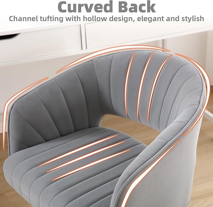 Westice Gray Home Office Desk Chairs, Modern Velvet Rolling Chair, Height Adjustable Swivel Vanity Chair with Golden Base, Ergonomic Chair for Study, Living Room Computer Room