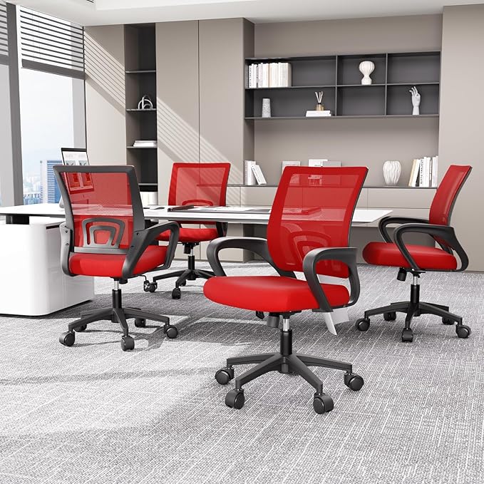 Magshion Ergonomic Office Chair 20 Pack, Mid-Back Mesh Desk Chair, Adjustable Swivel Computer Chair with Lumbar Support & Breathable Backrest for Gaming, Work, Study, 300 Lbs Capacity, Red
