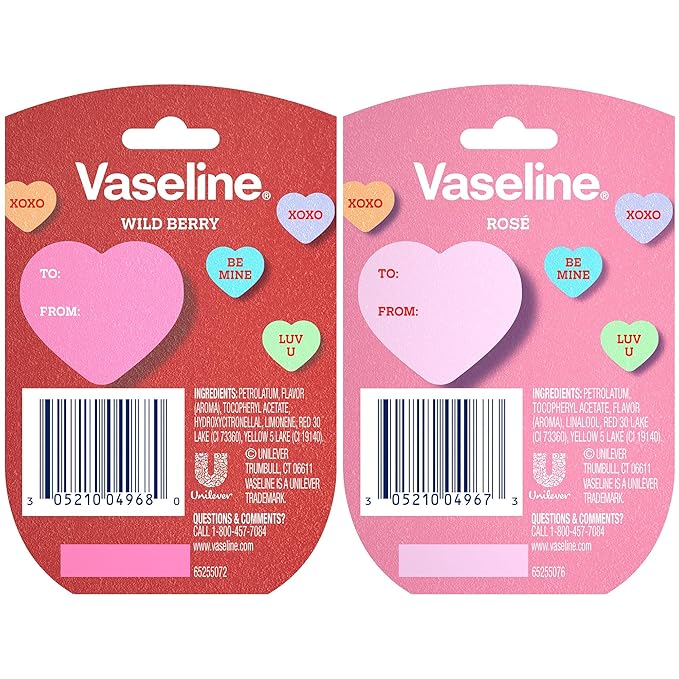 Vaseline Lip Therapy Mini Tinted Lip Balm Set, Valentine’s Day Limited Edition Rosé + Wild Berry with Vitamin E for Soft, Kissable Lips, 0.25 Oz Ea