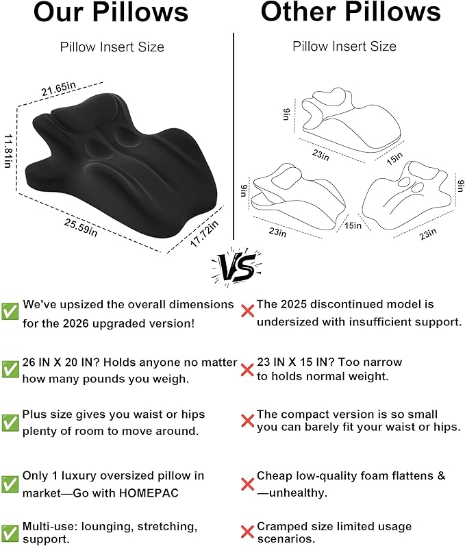 Moodie Intimacy Pillow, Chiro Monk Pillows for Couples, 27° Angle Perfect Position Ergonomic Memory Foam Wedge Pillow, Provides Waist and Neck Contoured Support (Black)