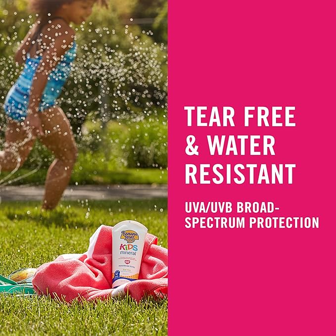 Banana Boat 100% Mineral Kids Sunscreen Lotion SPF 50, Twin Pack | Banana Boat Mineral Sunscreen for Kids, Childrens Sunblock SPF 50, Oxybenzone Free, 6Fl Oz each (Pack of 2)