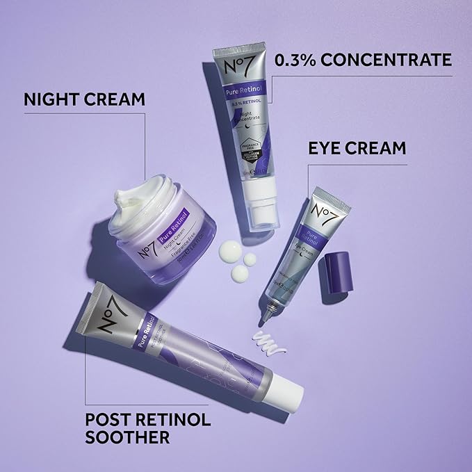 No7 Pure Retinol Night Cream - Collagen-Boosting Retinol Cream that Visibly Smoothes, Plumps & Firms Complexion - Dermatologist Approved & Fragrance-Free (1.69 Fl Oz) (Pack of 2)