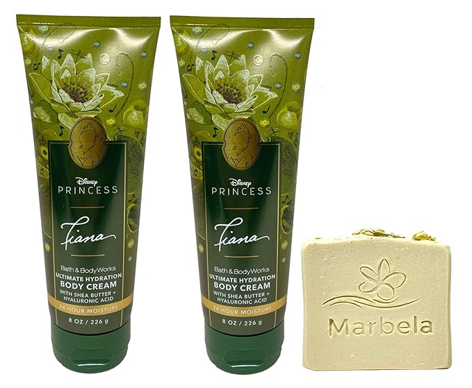 Bath & Body Works Limited Edition Princess Collection Tiana 2 Pack Body Cream Bundle with a Wild Jasmine Bar Soap - Full Size