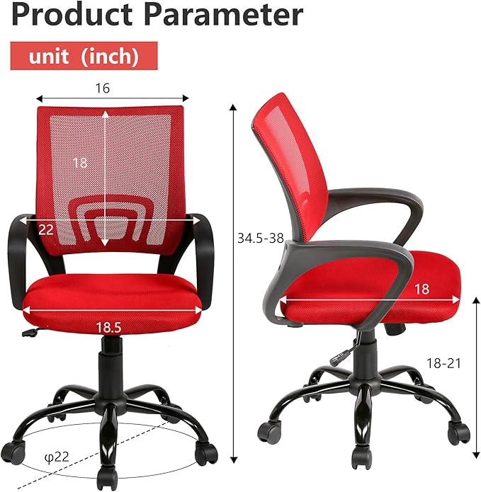 PayLessHere Office Computer Chair Ergonomic Cheap Desk Chair Adjustable Comfortable Mid Back Task Rolling Swivel with Lumbar Support for Home Office (Pack of 2, Red)
