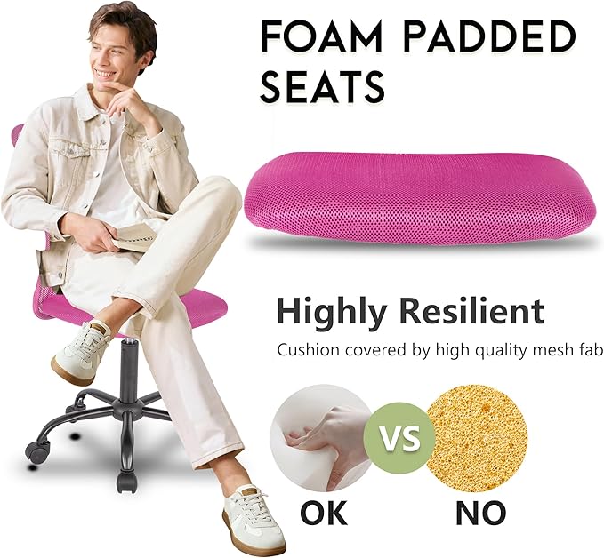 BestOffice Ergonomic Office Chair Desk Chair Mesh Computer Chair Armless Back Support Modern Executive Rolling Swivel Chair with Lumbar Support(Pink)
