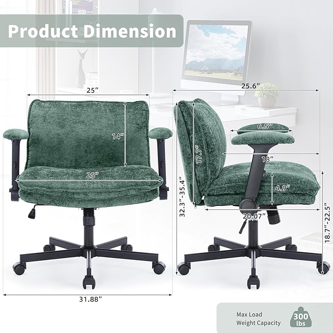 Cross Legged Office Chair, Height Adjustable Swivel Desk Chair with Flip-Up Arms, Padded Criss Cross Chair for Home Office & Bedroom