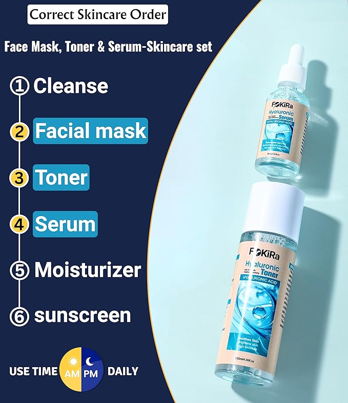 Hyaluronic Acid Toner, Serum And Face Musk –Your Daily Skincare Essential. Deep Hydration, Soothes Redness & Irritation, Reduces Dark Spots & Large Pores. Gluten Free, Cruelty Free - 150ml /5.07oz.