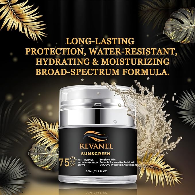 Sunscreen with Retinol, SPF 75, Broad Spectrum Advanced Formula for Maximum Sun Defense UVA/UVB Protection, Formulated Specifically for Sensitive Skin, 1.7 fl oz (1)