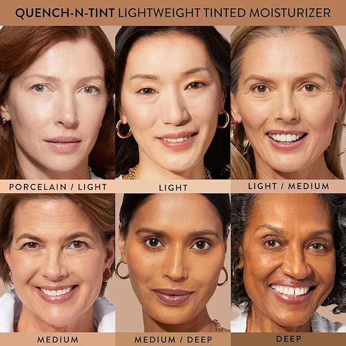 LAURA GELLER NEW YORK Quench-n-Tint Tinted Moisturizer - Sheer to Light Buildable Coverage - Natural Glow Finish - Lightweight Formula with Hyaluronic Acid, 01 Porcelain/Fair