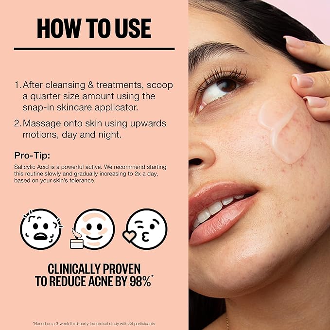 PEACE OUT Acne Gel Moisturizer for Oily Skin, Face Cream for Acne-Prone Skin with 2% Salicylic Acid, Niacinamide and Ceramides, 1.69 fl oz
