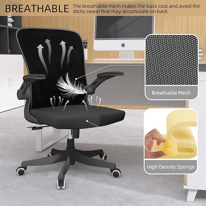 Ergonomic Office Chair Desk Chair - Mesh Computer Chair with 360° Swivel Wheels, Adjustable 90-130° Recline & Lumbar Support for Home Office, Supports up to 300lbs (07Black)