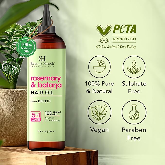 Botanic Hearth 100% Pure Rosemary Batana Oil For Hair Growth & Hair Treatment Oils 6.7 Fl Oz | Infused with coconut Oil | Hair Oil Repairs Dry Damaged Hair, Strengthening, Healthier | All Hair Types