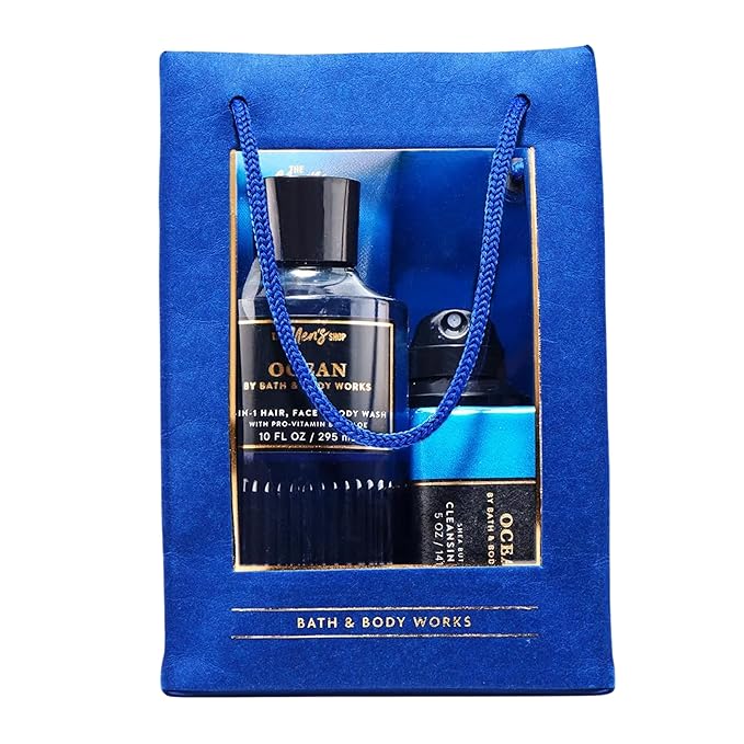 Bath & Body Works Men's Gift Set, Ocean Scent – with Body Wash, Bar Soap, Moisturizing Cream, Body Spray, Men’s Grooming Collection for Gifting or Everyday Use - 1 Pack
