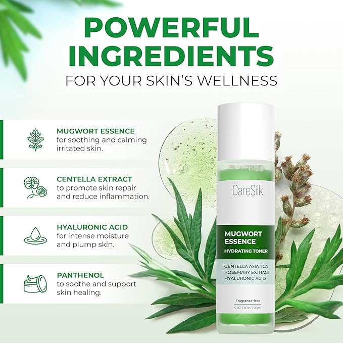 Mugwort Essence,Hydrating Face Toner with Artemisia, Hyaluronic Acid, Centella Asiatica & Rosemary Extract - Deep Moisturizing Skin Care & Barrier Protection Face Mist - 150 ml