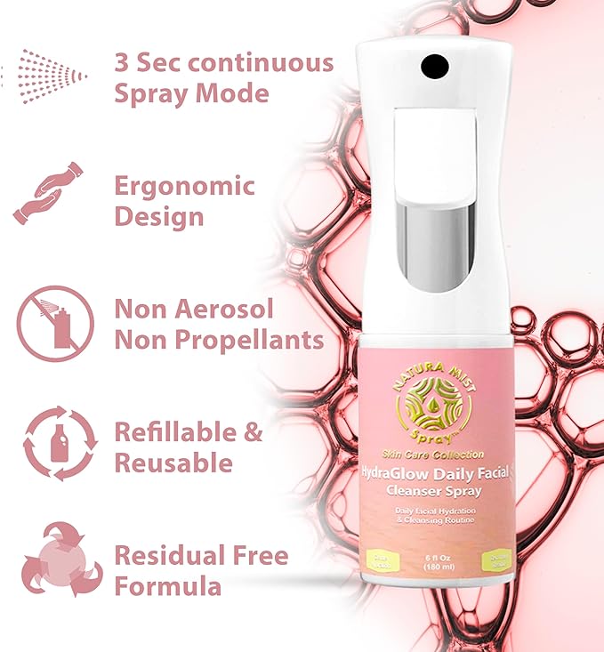 Natura Mist Hypochlorous Acid HOCl Spray for Face & Skin, Daily Cleanser & Hydrating Toner - Hypoallergenic, Alcohol-Free Gentle Mist for Sensitive Skin – 6 oz