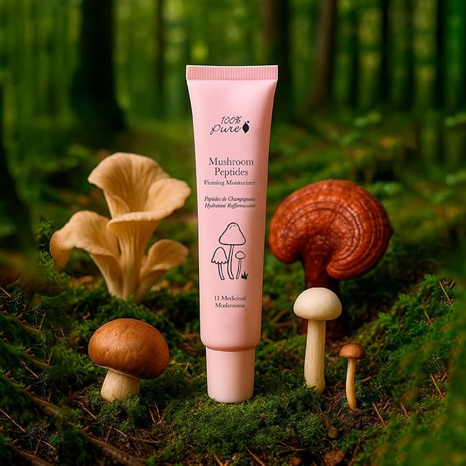 100% PURE Mushroom Peptide Face Moisturizer - 11 Medicinal Mushrooms + Hyaluronic Acid & Quinoa Peptides for Deep Hydration, Firming & Youthful Radiance - Adaptogenic Face Cream - 1.4 Fl oz