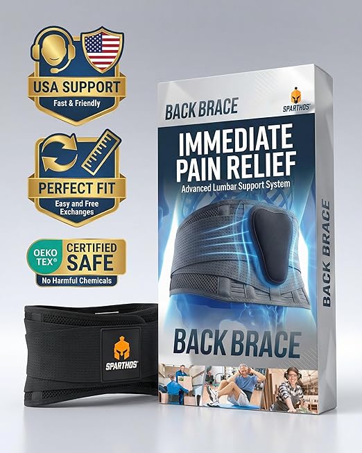 Sparthos Lumbar Support Belt - Immediate Relief from Back Pain, Sciatica, Herniated Disc - Adjustable Lower Back Waist Brace +Lumbar Pad - For Men & Women, Fits 63–73″ Waist (XXX-Large, Check Sizing)