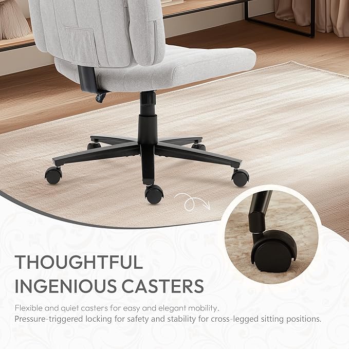 Ergonomic Office Chair - Wide Seat Criss Cross Back Design, Adjustable Arms, 360° Swivel with Wheels, Grey