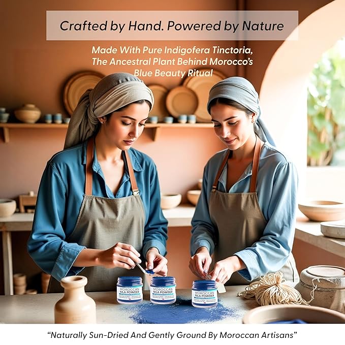 Moroccan Nila Powder – Natural Blue Clay Mask for Face, Body & Hair – Exfoliates for Glowing, Even-Toned Skin – Plant-Based & Traditional Hammam Skincare for All Skin Types