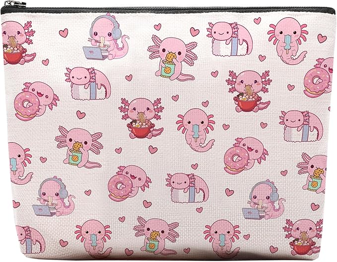 Axolotl Makeup Bag, Axolotl Gifts For Women, Axolotls Makeup Pouch, Axolotls Travel Toiletry Bag With Zipper, Birthday Anniversary Christmas Gifts For Mom Sister, Travel Toiletry Bag