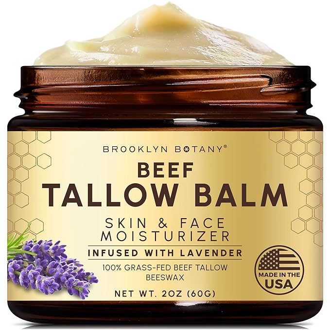 Brooklyn Botany Beef Tallow Balm – Grass Fed Beef Tallow for Skin and Face – Nourishing Face Moisturizer Infused with Lavender – 2 oz