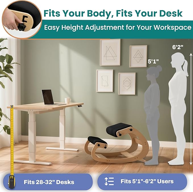 NYPOT Ergonomic Kneeling Chair with Adjustable Seats - Knee Chair for Posture Correction & Kneel Rocking Stool for Desk - Back Pain Relief for Home and Office, Supports 250 pounds - 5 Years Warranty