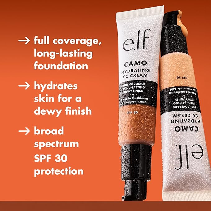 e.l.f. Hydrating Camo CC Cream, SPF 30, Color Correcting Full Coverage Foundation For A Dewy Finish, Vegan & Cruelty-Free, Deep 510 C