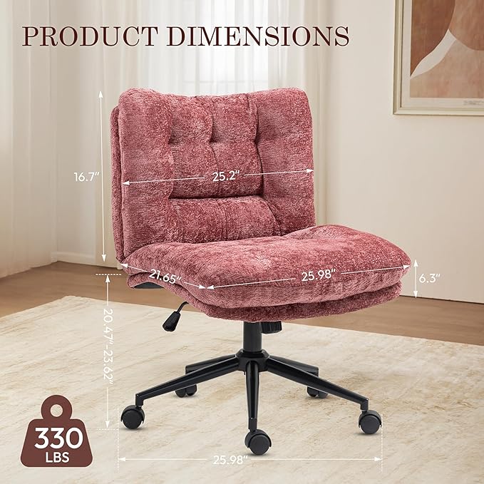 Dowinx Criss Cross Chair with Wheels, Dual-Layer Thickened Cushion, Premium Fabric Stylish Home Vanity Chair Wide Seat, Wine Red