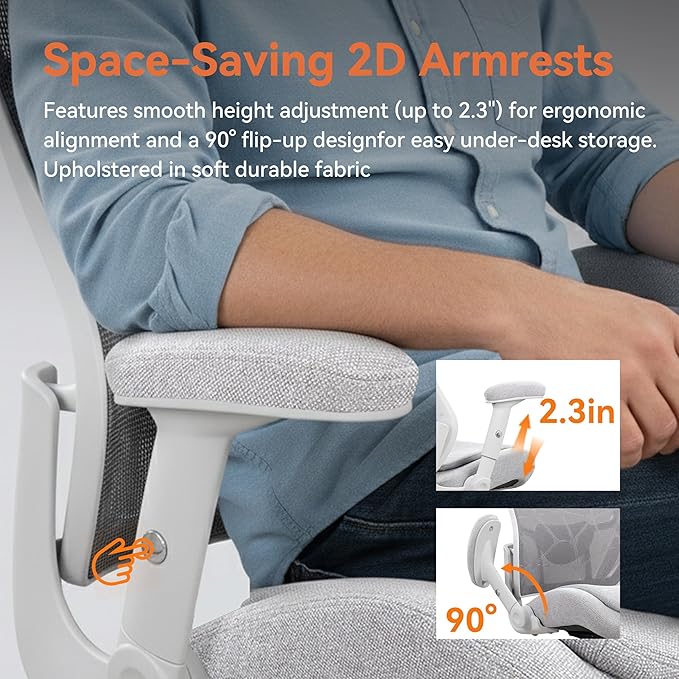 Big and Tall Office Chair 500lbs Heavy Duty Ergonomic Mesh Desk Chair with 23.6" Extra Wide Seat, 29.5" High Back, Adjustable Lumbar Support Flip-Up Arms for Large Body Types(Light Gray)