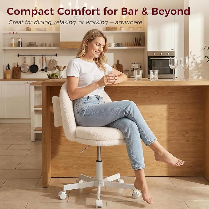 GTPLAYER Velvet Tall Office Chair with Wheels Vanity Chairs with Back, Versatile Height Use: Office to Bar Stools Small Ergonomic Comfy Armlees Computer Desk Chair with Bow Lumbar Pillow for Gift