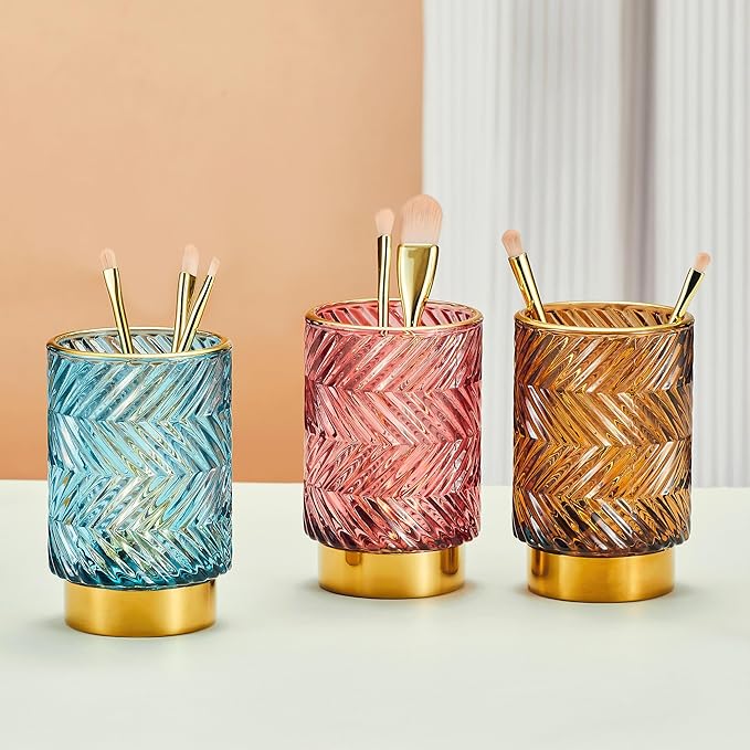 Makeup Brush Holder Organizer,Toothbrush Holders,Desk Pen Pencil Holder,Multifunctional Vintage Glass Brush Cup（A40-5-US）