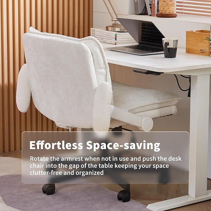 Cross Legged Office Chair, Height Adjustable Swivel Desk Chair with Flip-Up Arms, Padded Criss Cross Chair for Home Office & Bedroom