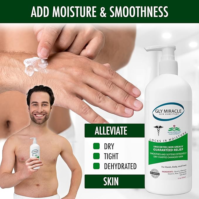 GLY MIRACLE Fragrance-Free Non-Greasy Body Lotion, 12 oz High-Glycerin Moisturizer for Sensitive, Extremely Dry Skin, Hands, Feet & Body
