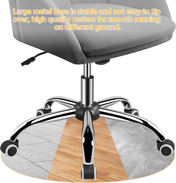 Yaheetech Cute Velvet Desk Chair Makeup Vanity Chair with Wheels for Bedroom Modern Swivel Rolling Chair for Home Office Dark Gray