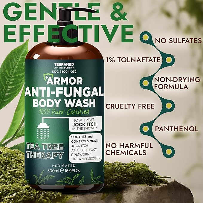 Antifungal Body Wash with Tea Tree Oil | Antifungal Soap Treats Ringworm, Back Acne, Eczema & Jock Itch | Antifungal Body Soap For Men And Women (16.9 oz)