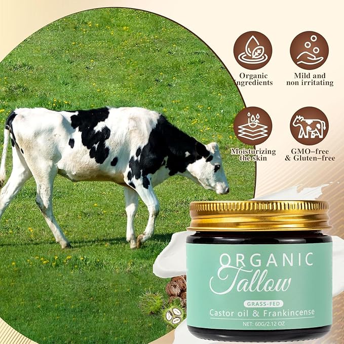 Grass Fed Beef Tallow with Frankincense Oil and Castor Oil, Organic Grass Fed Beef Tallow for Skin, Whipped Beef Tallow Frankincense Oil Castor Oil for Skin Face Body Moisturizer (1)